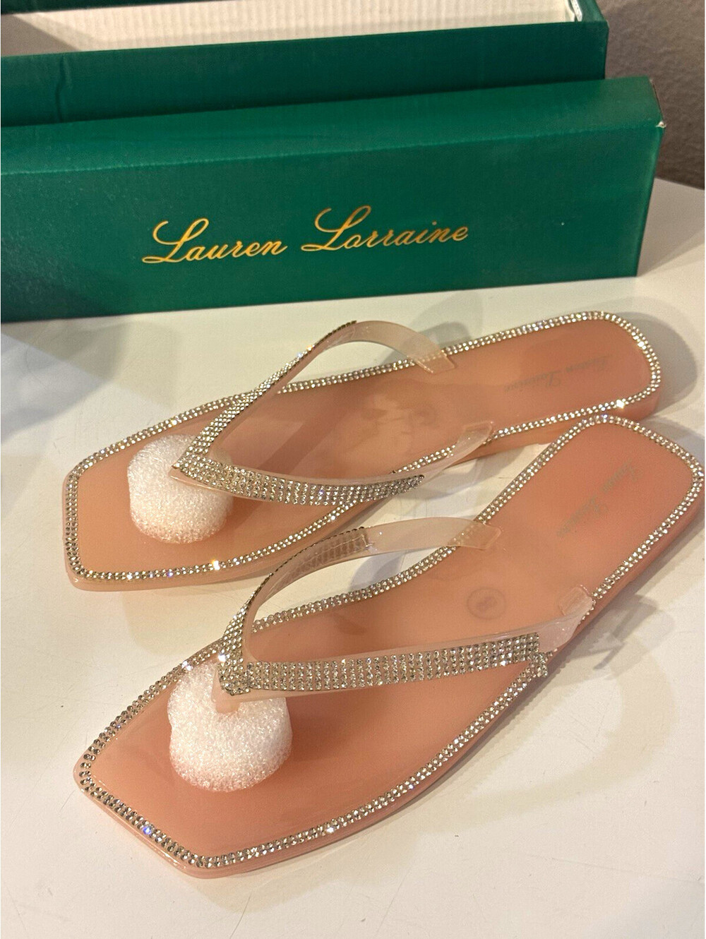 Lauren Lorraine Tampa Pink Rhinestone Jelly Flip Flop Sandals Women 8 NIB